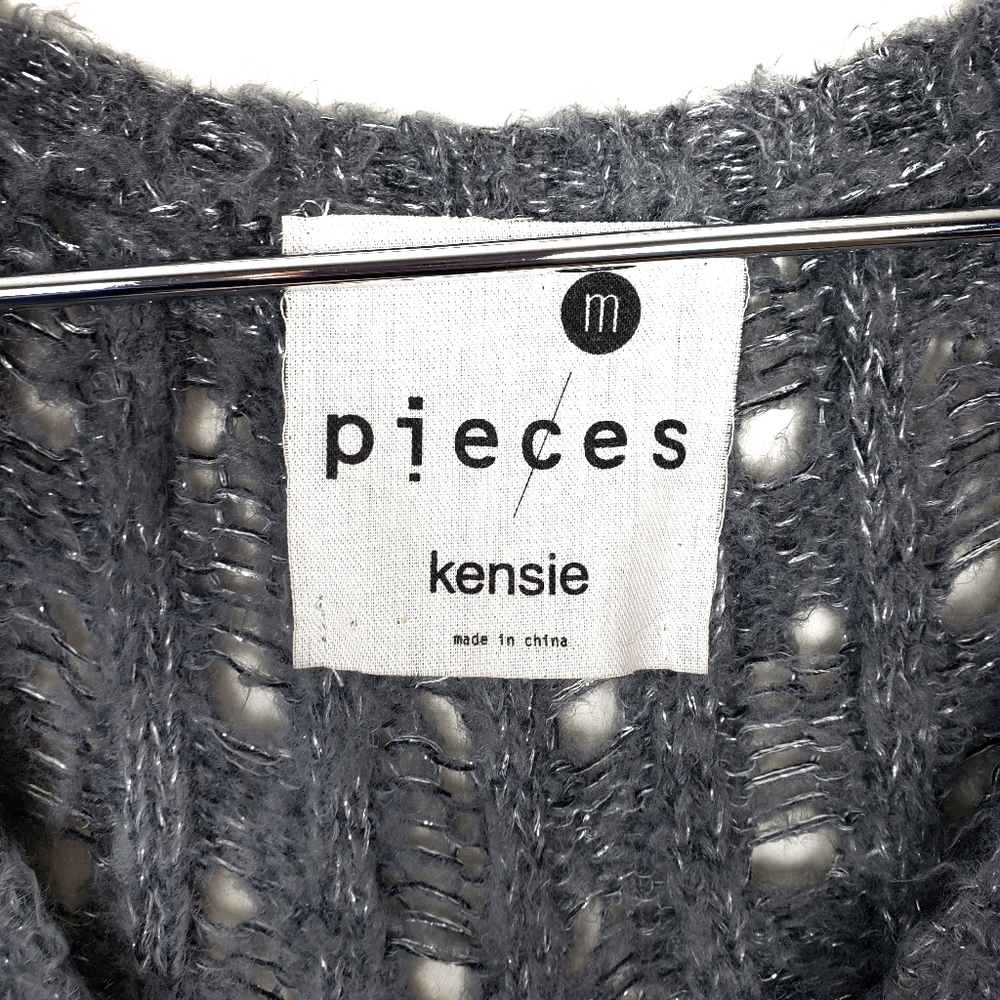 Pieces by Kensie Open Knit Gray & Silver Sweater M - Picture 2 of 5